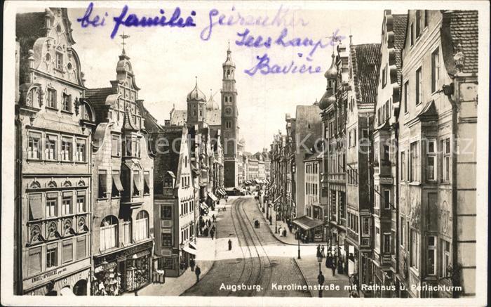 Augsburg Karolinenstrasse mit Rathaus und Perlachturm