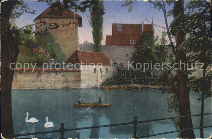 Augsburg Partie beim Oblatterwall Turm Schwan Bootsfahrt