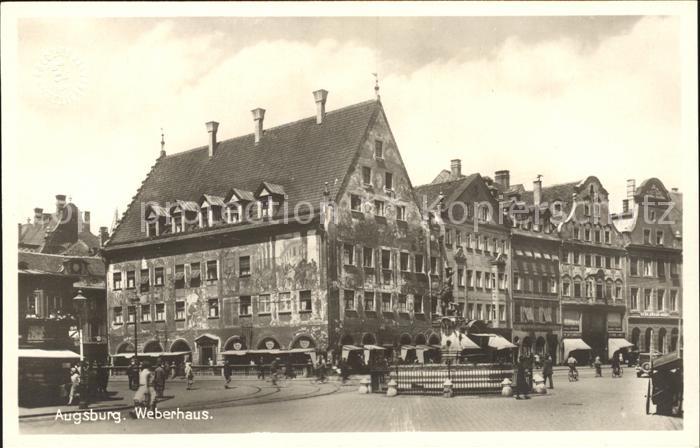 Augsburg Weberhaus Fassadenmalerei Brunnen