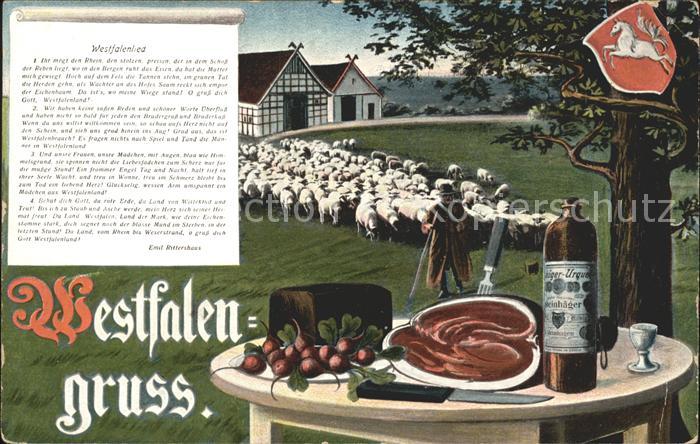 Westfalen Region Bauernfruehstueck Schafherde Westfalenlied Wappen