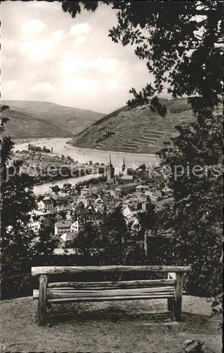 Bingen Rhein Blick auf Ruine Ehrenfels und Maeuseturm Ruhebank