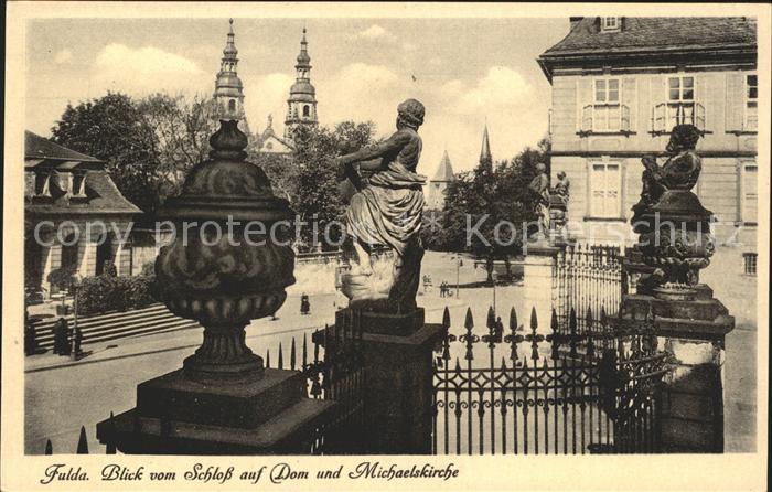 FULDA Hessen Blick vom Schloss auf Dom und Michaelskirche Skulptur Barock
