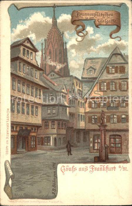 Frankfurt Main Brunnenplaetzchen in der Saalgasse Dom Kuenstlerkarte A.B. Soehng