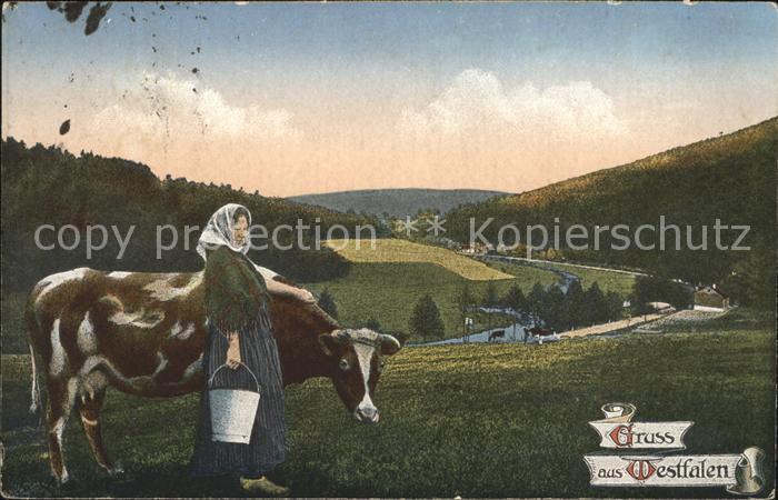 Westfalen Region Land und Leute Bauersfrau Kuh Westfalengruss Westfalenlied
