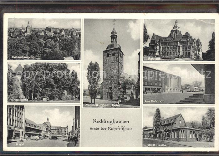 Recklinghausen Westfalen Rathaus Bahnhof Saalbau Kirche Markt Engelsburg Stadt d