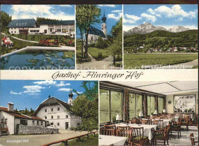 Ainring Gasthof Ainringer Hof Teich Kirche Panorama mit Staufen und Zwiesel