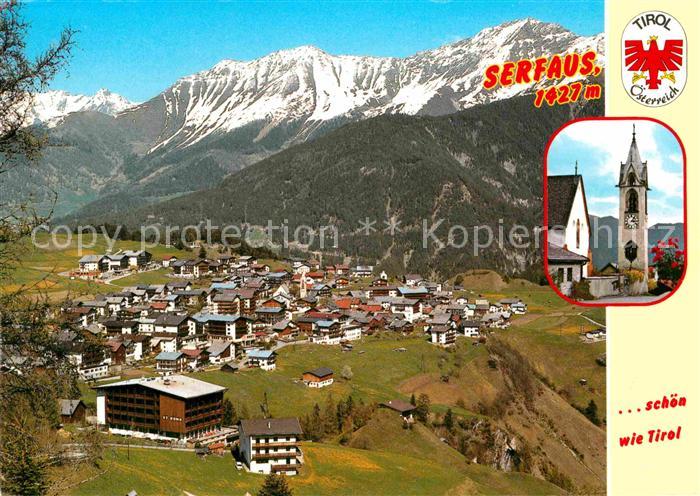 Serfaus Tirol Fliegeraufnahme mit Glockenturmgebirge