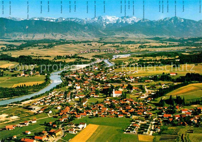 Lechbruck See Fliegeraufnahme mit Alpenpanorama