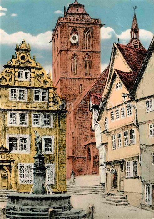 Bad Hersfeld Rathaus und Lullusbrunnen Illustration