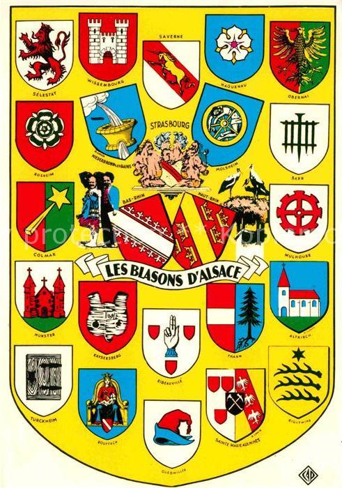 Wappen Blasons d Alsace Strasbourg Wissembourg Obernai Barr Thann