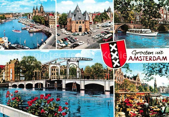 Amsterdam Niederlande Teilansichten Kanal Ausflugsboot Bruecke Blumenmarkt