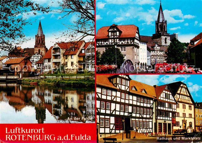 Rotenburg Fulda Partie an der Fulda Steinweg Kirche Rathaus Marktplatz Fachwerkh