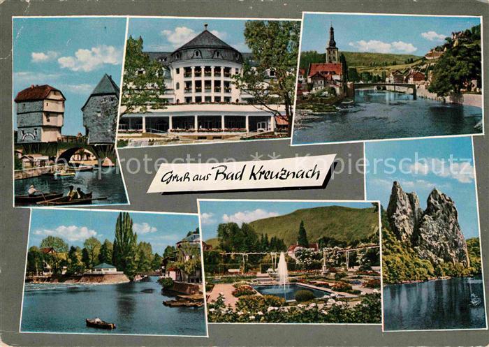 Bad Kreuznach Brueckenhaeuser Kurhaus Partie an der Nahe Oranienpark Kureck Rhei