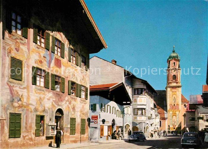 Mittenwald Bayern Dorfstrasse mit Neunerhaus gegen Pfarrkirche Huber Karte Nr 81