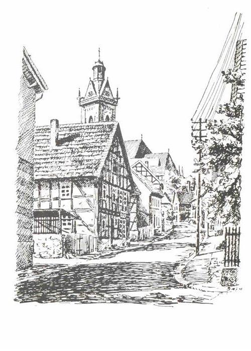 Korbach Motiv mit Kirche Zeichnung Kuenstlerkarte