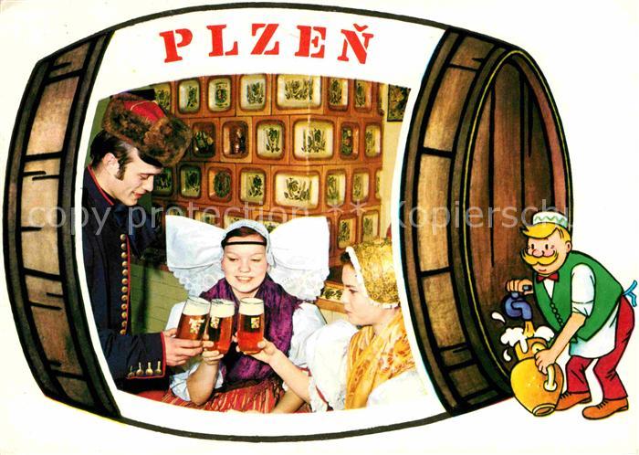 Plzen Pilsen Bierfass Karikatur Gaststube Trachten