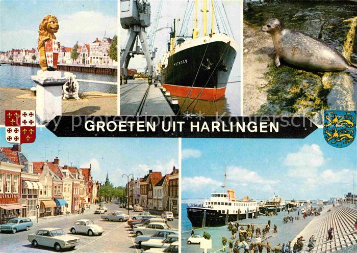 Harlingen Friesland Hafen Skulptur Denkmal Passagierdampfer Robbe Strassenpartie