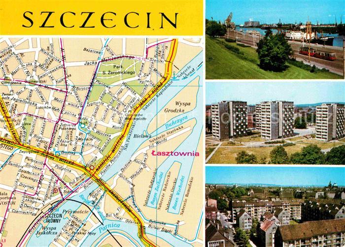 Szczecin Stettin Stadtplan Hafen Siedlung Hochhaeuser Wohnblocks