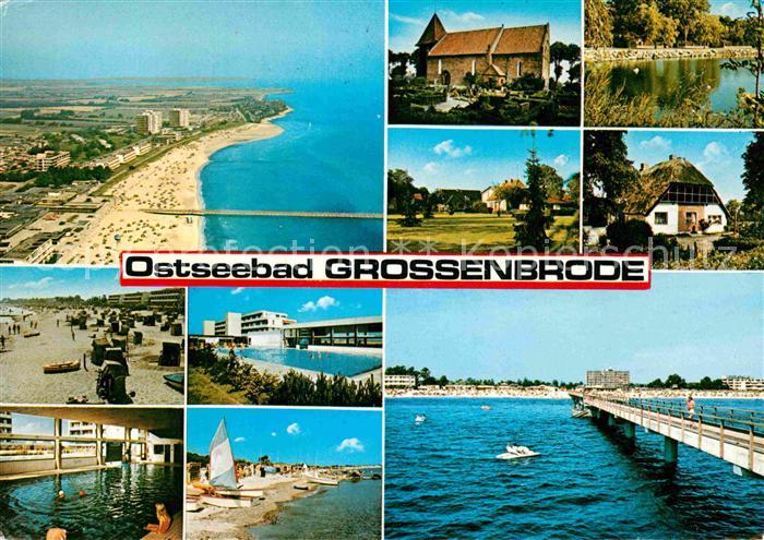 Grossenbrode Ostseebad Fliegeraufnahme Strand Kirche Schwimmbad Seebruecke