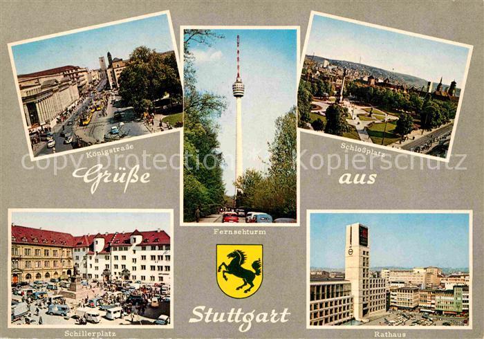 STUTTGART  CITY Koenigstrasse Schlossplatz Schillerplatz Rathaus Fernsehturm