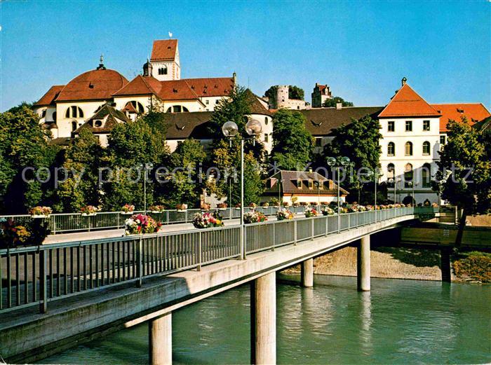 Fuessen Allgaeu Lechbruecke mit Kloster St Mang und Hohem Schloss