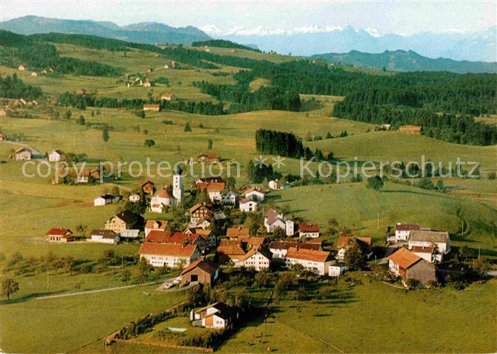 Oberreute Fliegeraufnahme mit Vorarlberger und Schweizer Alpen