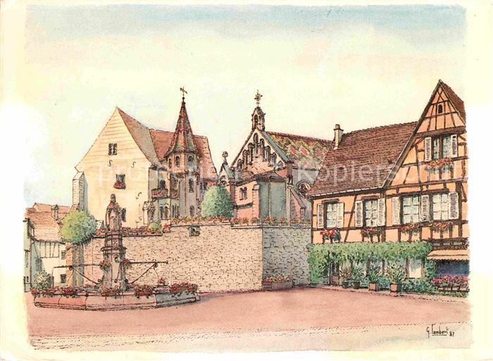 Eguisheim Haut Rhin Maison natale du Pape Leon IX Aquarell