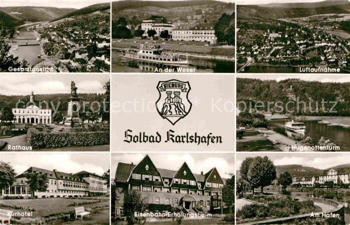 Bad Karlshafen Gesamtansicht Weser Luftaufnahme Hugenottenturm Hafen Eisenbahn E