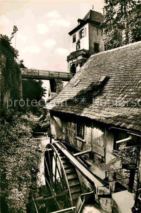 Meersburg Bodensee Schlossmuehle mit Blick zum Schloss Wasserrad