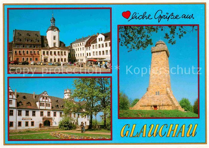 Glauchau Markt mit Rathaus Schloss Bismarckturm