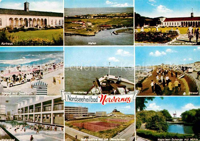 Norderney Nordseebad Kurhaus Kurplatz Hafen Strand Inselbahn Wellenbad Tennis Sa