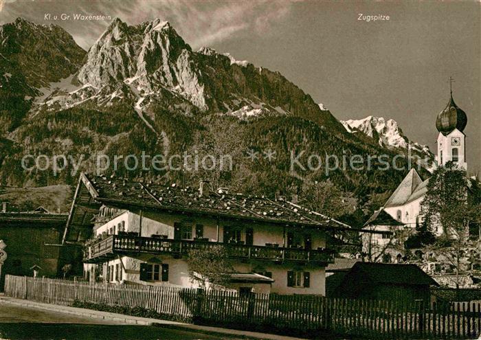 Grainau Zugspitzdorf gegen Grossen Waxenstein und Zugspitze Wettersteingebirge