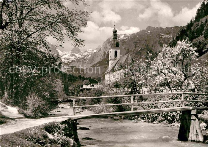 Ramsau Berchtesgaden Bruecke Kirche Alpenblick
