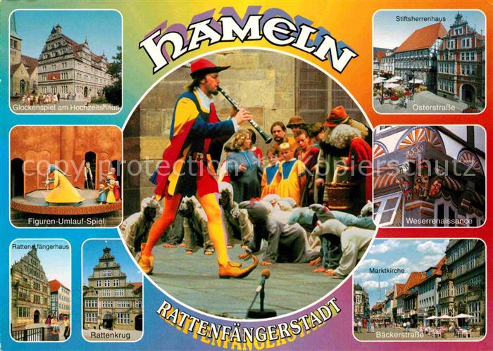 Hameln Weser Historische Bauwerke aus der Weserrenaissance um 1600 Rattenfaenger