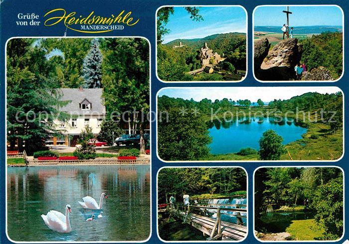 Manderscheid Eifel Cafe Restaurant Hotel Heidsmuehle Schwanenteich Panorama Vulk