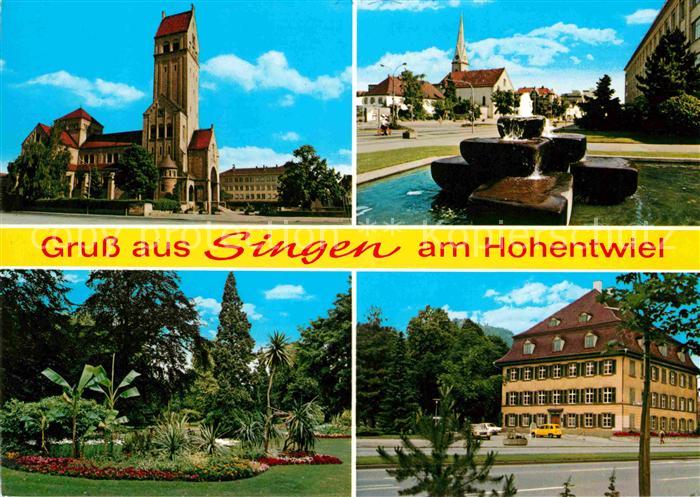 Singen Hohentwiel Kirche Brunnen Park Gebaeude
