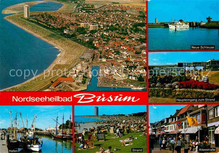 Buesum Nordseebad Fliegeraufnahme Schleuse Strand Alleestrasse Hafen Fischkutter