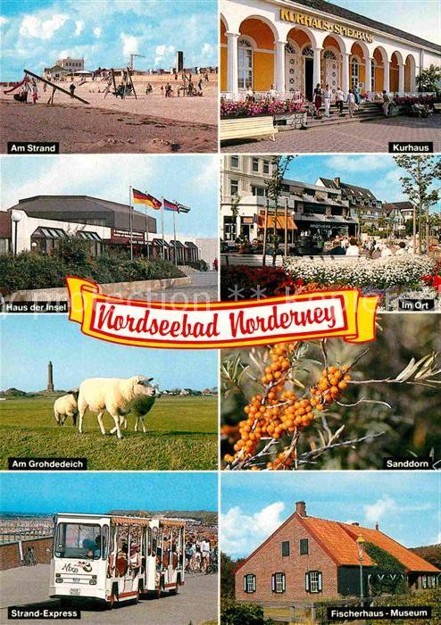 Norderney Nordseebad Strand Kurhaus Haus der Insel Ortsmotiv Deich Schafe Sanddo