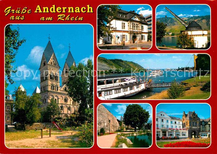 Andernach Teilansichten Kirche Dampfer Anleger Stadtmauer Kran