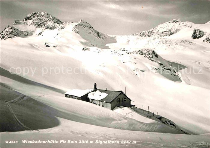 Wiesbadener Huette Piz Buin Signalhorn Winterpanorma Silvretta Gebirge