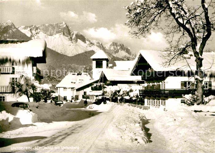 Schoenau Koenigssee Ortspartie mit Hotel Pension Unterstein Blick zum Untersberg