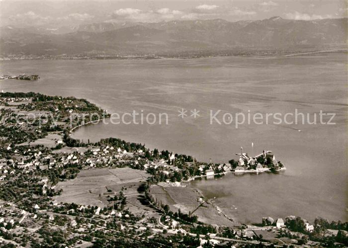 Wasserburg Bodensee Halbinsel Alpenkette Fliegeraufnahme