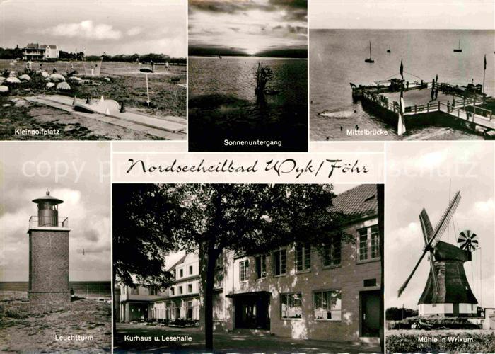 Wyk Foehr Kleingolfplatz Sonnenuntergang Mittelbruecke Leuchtturm Kurhaus Leseha