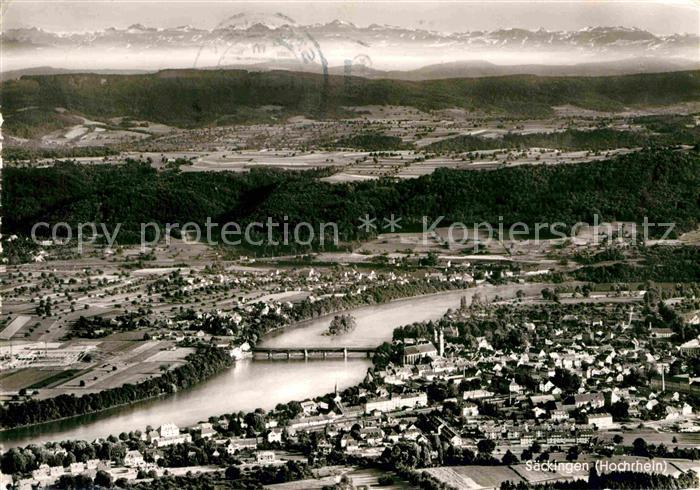 Saeckingen Rhein mit Blick zu den Alpen Fliegeraufnahme