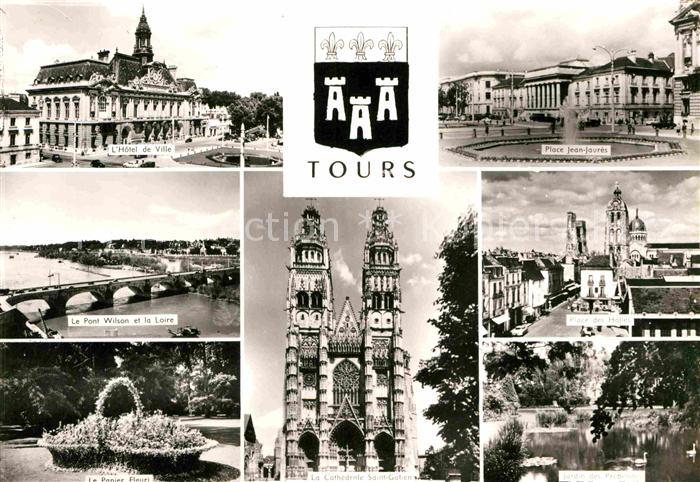Tours Indre-et-Loire Hotel de Ville Pont Wilson Loire Panier Fleuri Cathedrale P