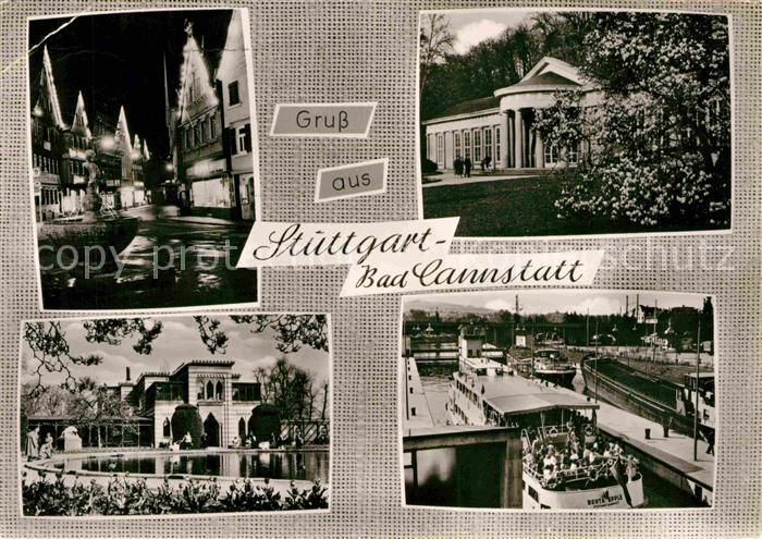 Bad Cannstatt Innenstadt bei Nacht Wilhelma Schloss Kurhaus Ausflugsdampfer