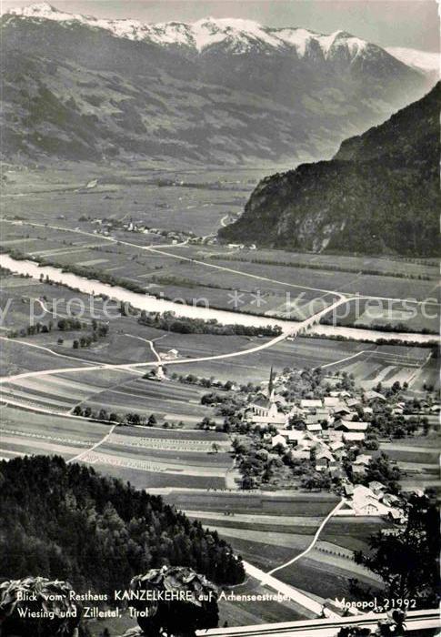 Wiesing Tirol Panorama Blick vom Rasthaus Kanzlerkehre auf Achenseestrasse Zille