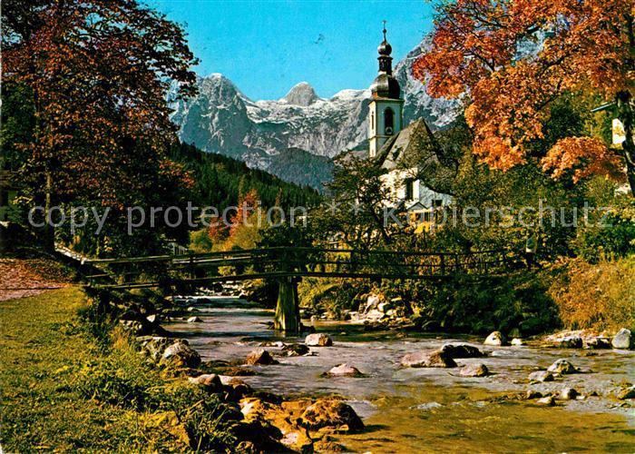 Ramsau Berchtesgaden Partie am Fluss Kirche Reiteralpe Berchtesgadener Alpen Her