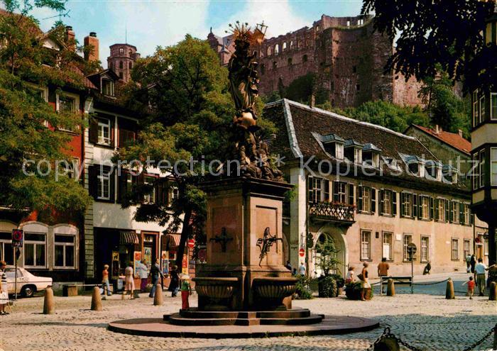 Heidelberg Neckar Kornmarkt Brunnen Mariensaeule Burgruine
