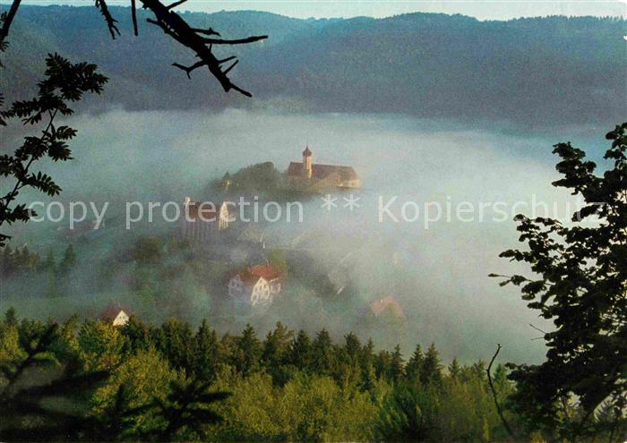 Beuron Donautal im Morgennebel Kloster Schwaebische Alb